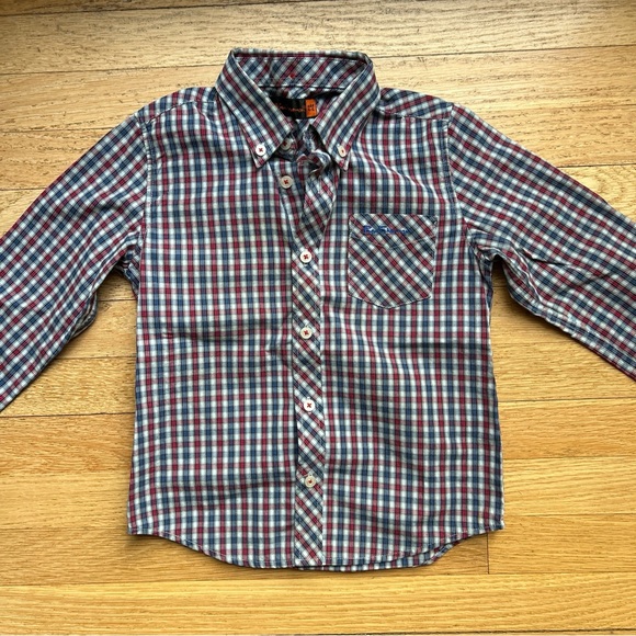 BEN SHERMAN age 4-5 blue and red plaid button down shirt with pocket - Picture 9 of 16